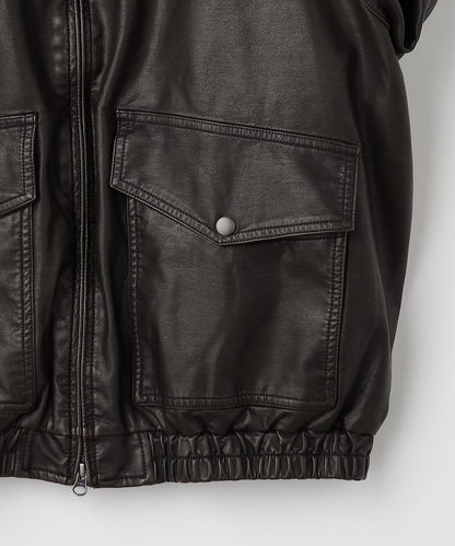 水洗做舊 仿皮質感 立領 拉鍊 短款外套