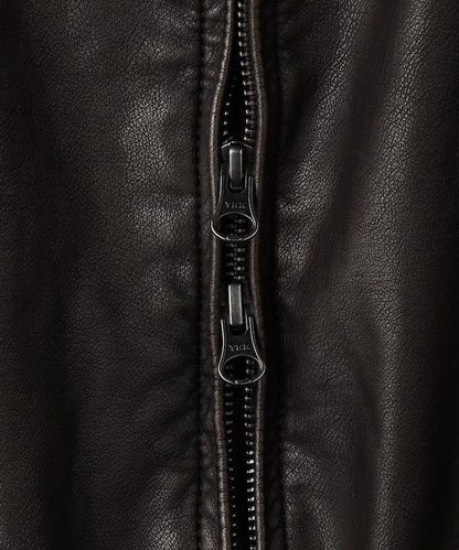 水洗做舊 仿皮質感 立領 拉鍊 短款外套