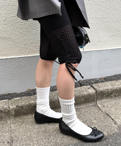 willow 針織蕾絲 側抽褶 七分褲