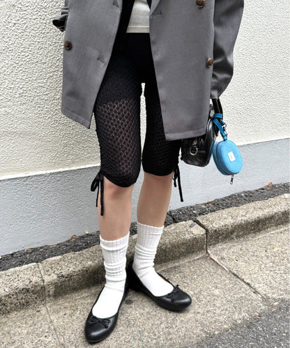 willow 針織蕾絲 側抽褶 七分褲