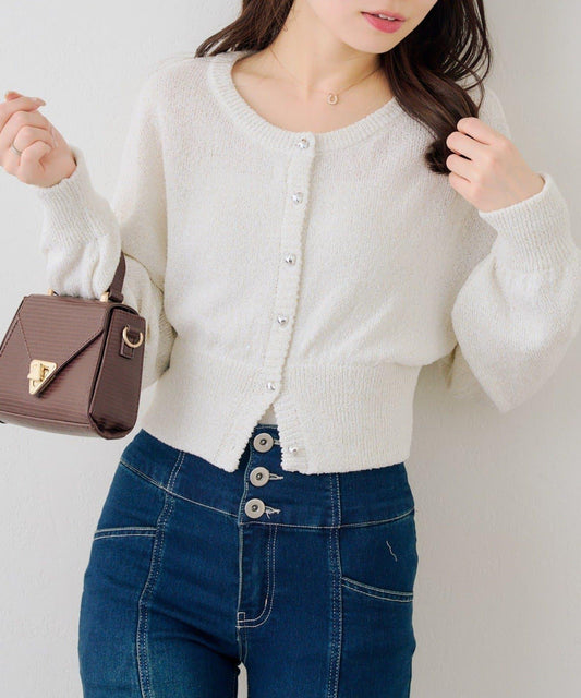 亮片愛心紐扣 圓領 針織開衫