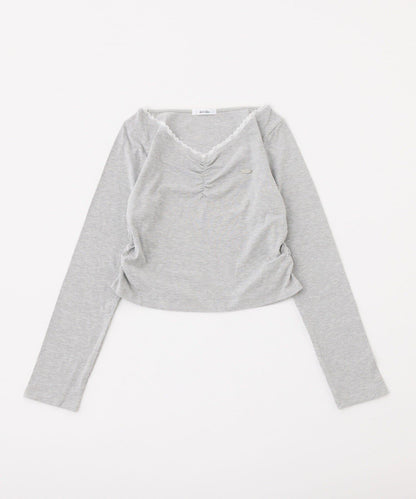 金屬裝飾前抽褶上衣