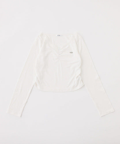 金屬裝飾前抽褶上衣