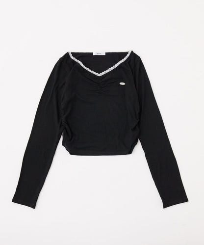 金屬裝飾前抽褶上衣