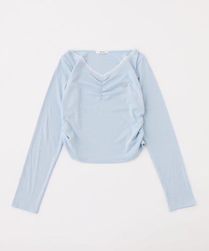 金屬裝飾前抽褶上衣