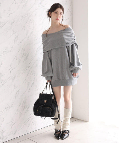 露肩連帽衛衣連衣裙