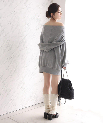 露肩連帽衛衣連衣裙