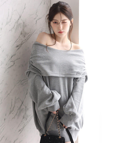 露肩連帽衛衣連衣裙