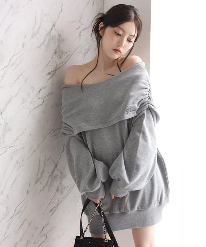 露肩連帽衛衣連衣裙