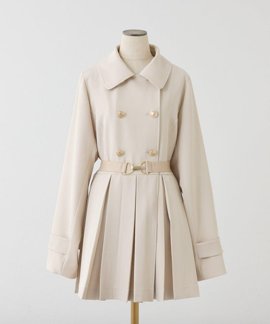 腰帶褶皺設計短款風衣