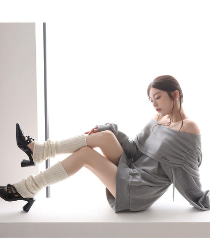 露肩連帽衛衣連衣裙