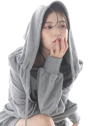 露肩連帽衛衣連衣裙