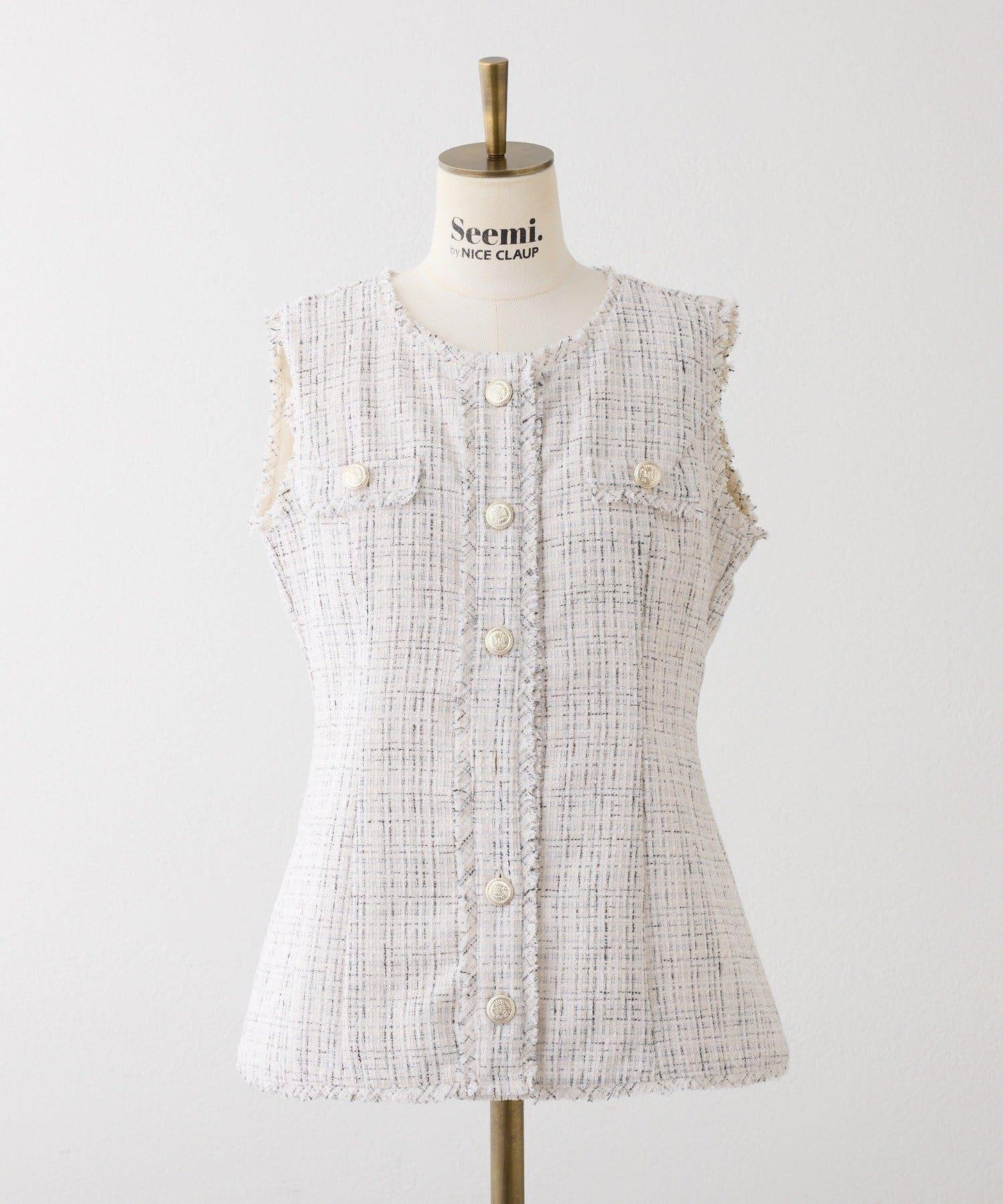 金色紐扣粗花呢迷你連衣裙（可成套搭配）