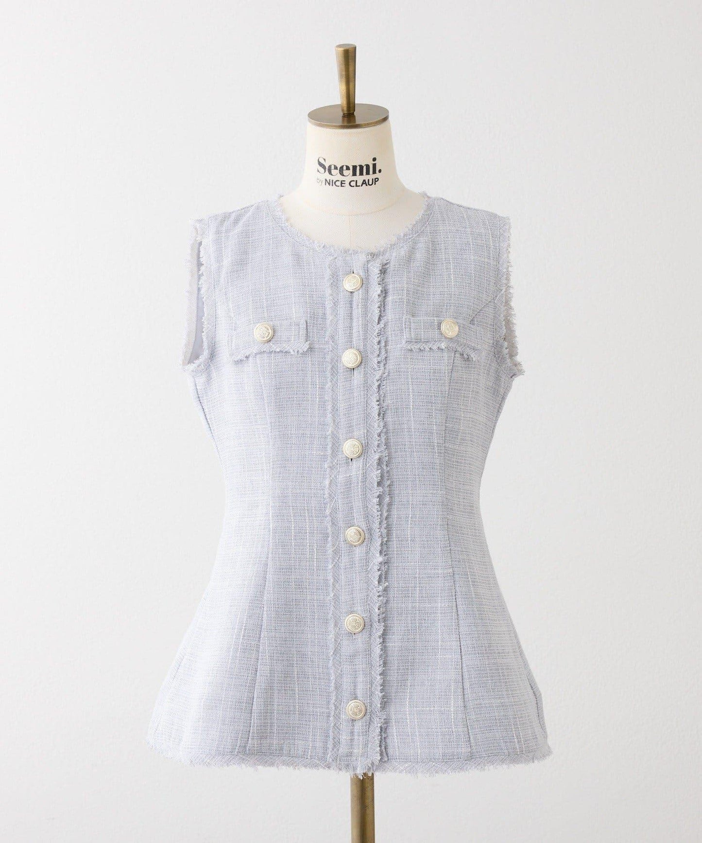 金色紐扣粗花呢迷你連衣裙（可成套搭配）