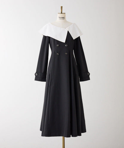 大翻領 長款 連衣裙