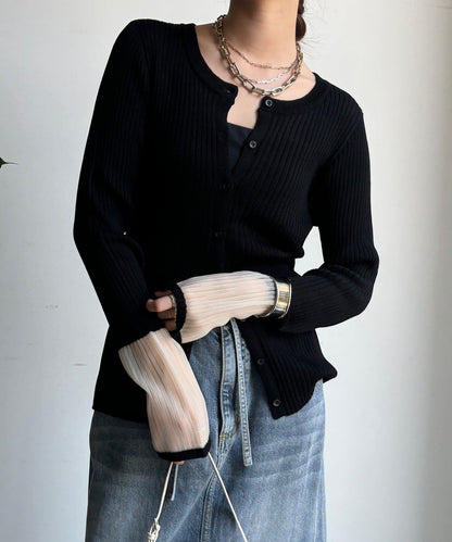 袖部透紗拼接羅紋針織開衫