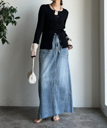 袖部透紗拼接羅紋針織開衫