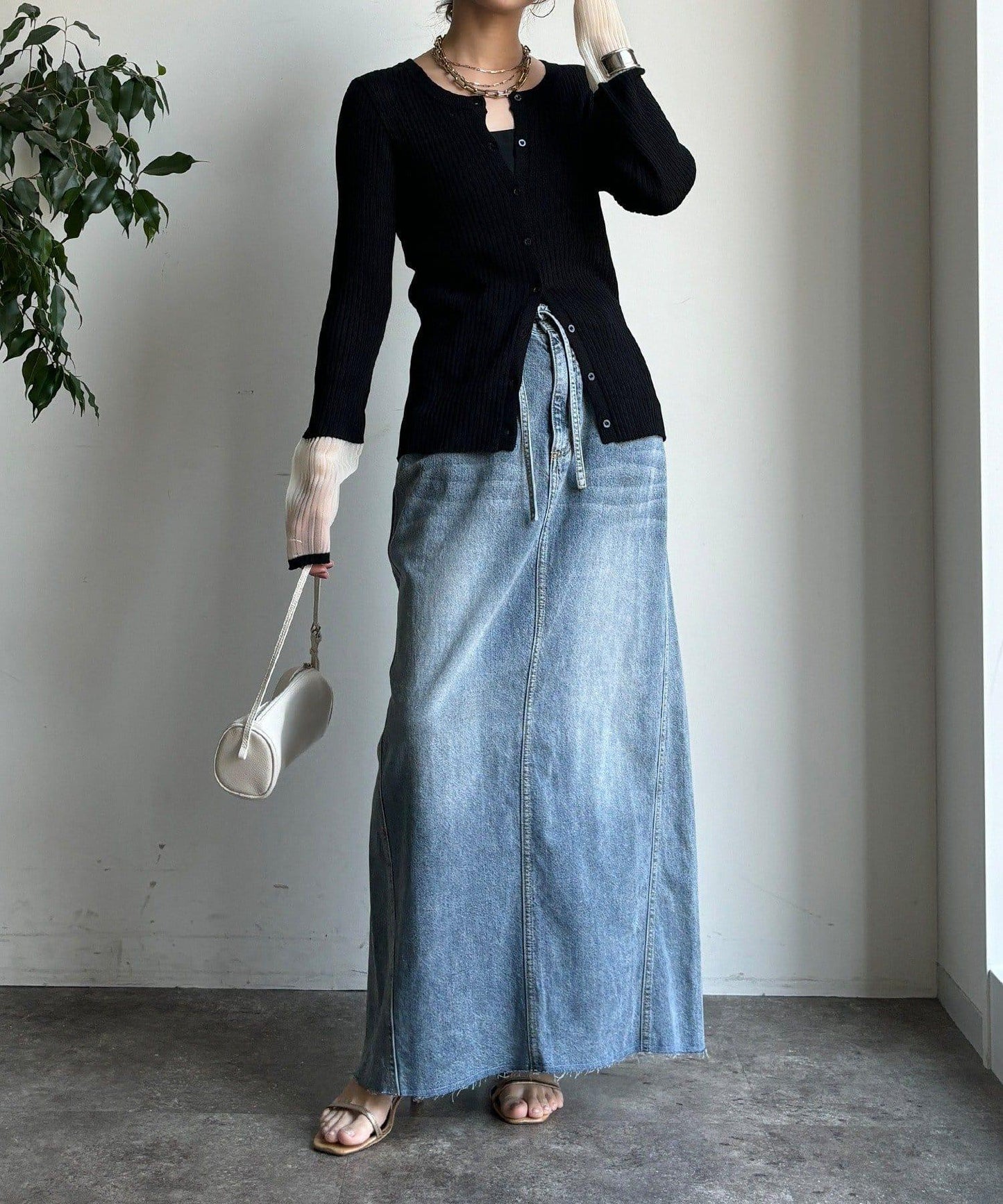 袖部透紗拼接羅紋針織開衫