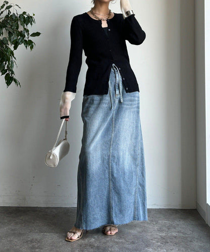 袖部透紗拼接羅紋針織開衫