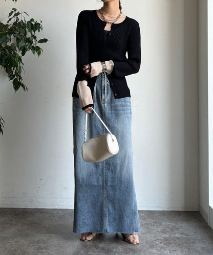 袖部透紗拼接羅紋針織開衫