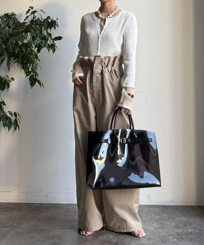 袖部透紗拼接羅紋針織開衫