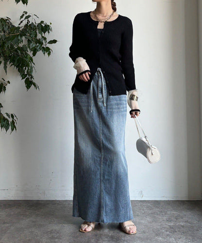 袖部透紗拼接羅紋針織開衫