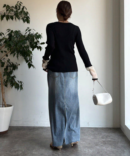 袖部透紗拼接羅紋針織開衫