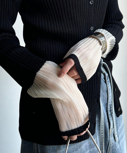袖部透紗拼接羅紋針織開衫