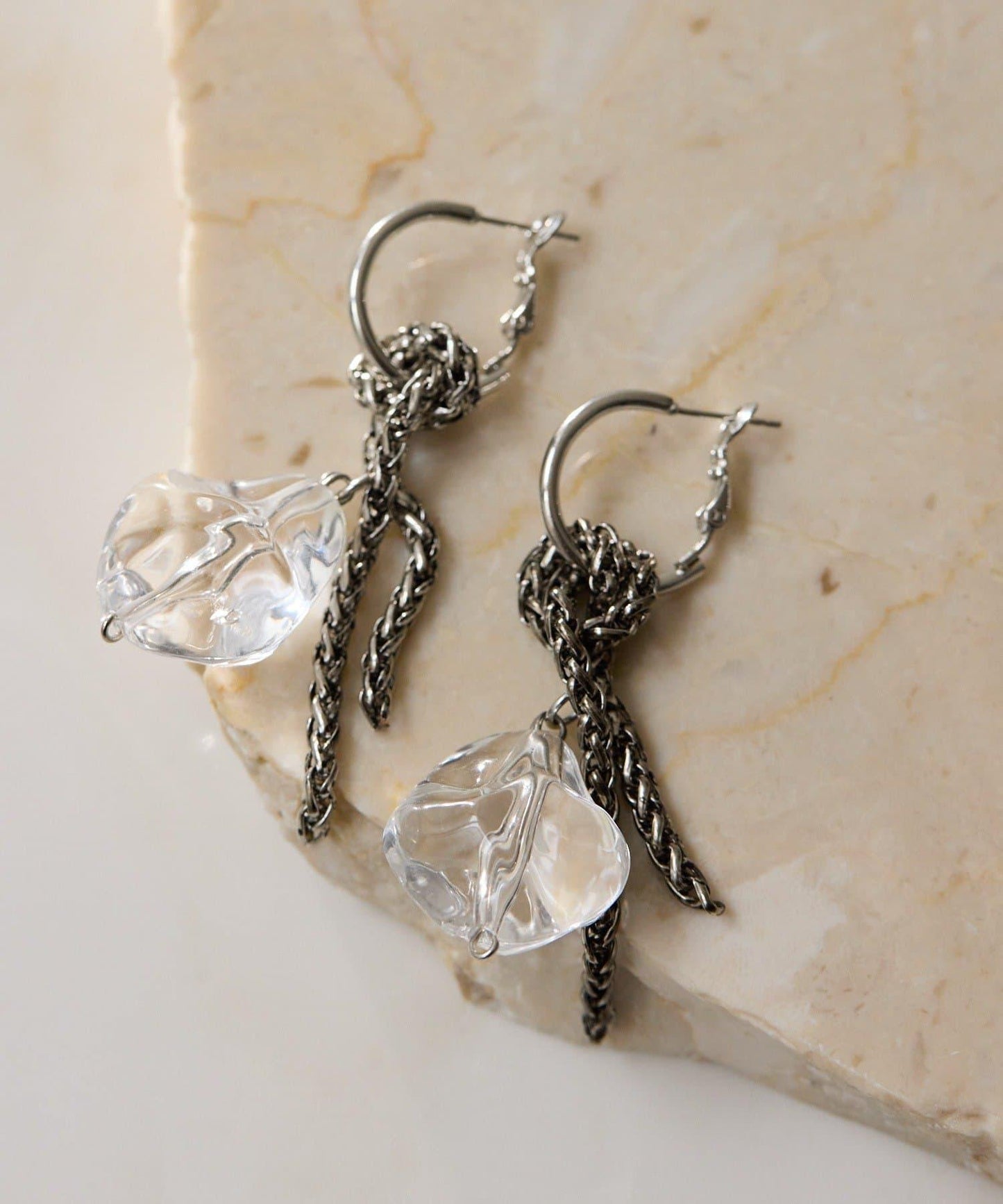 鏈條拼接透明樹脂耳環