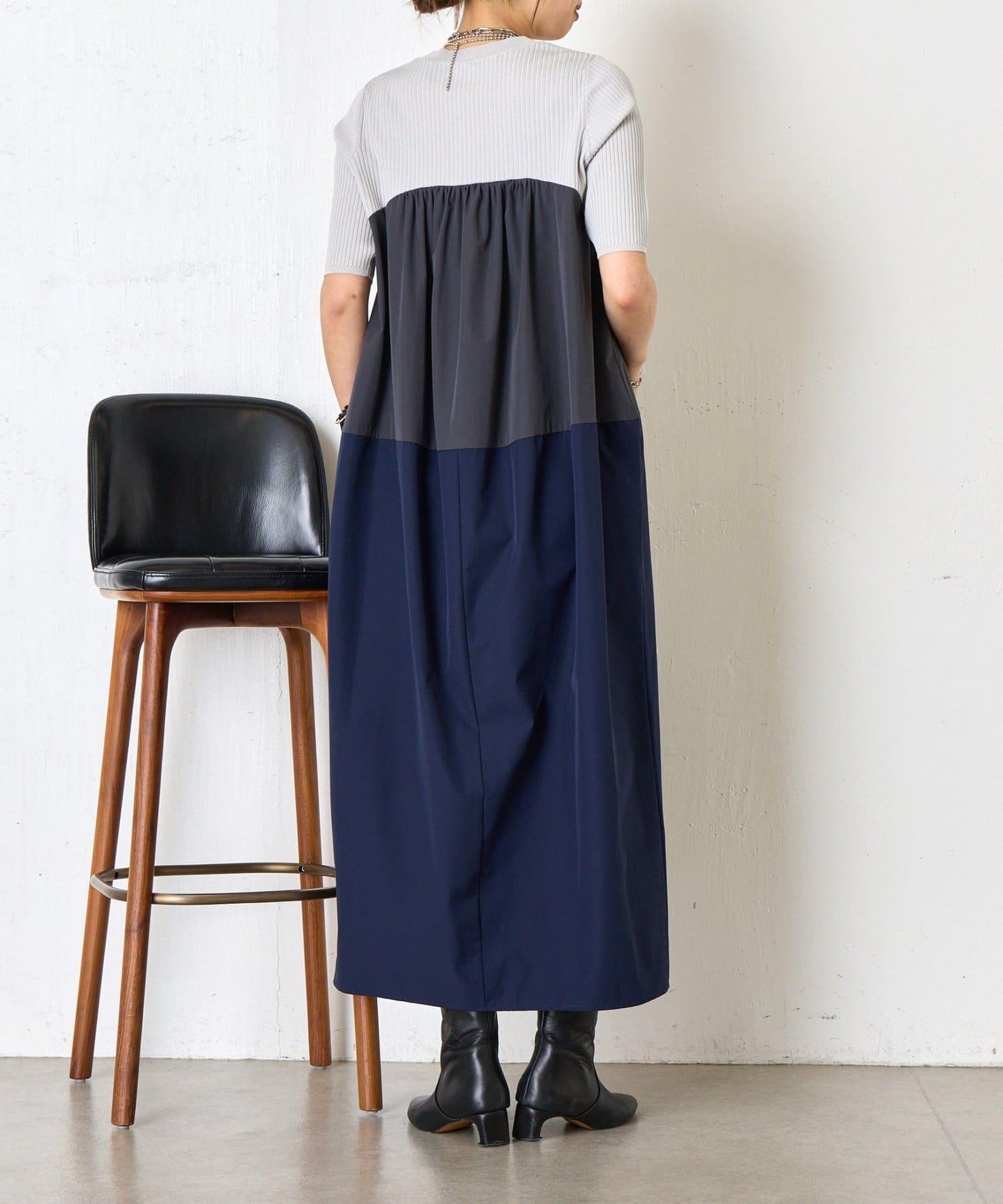 撞色拼接連衣裙