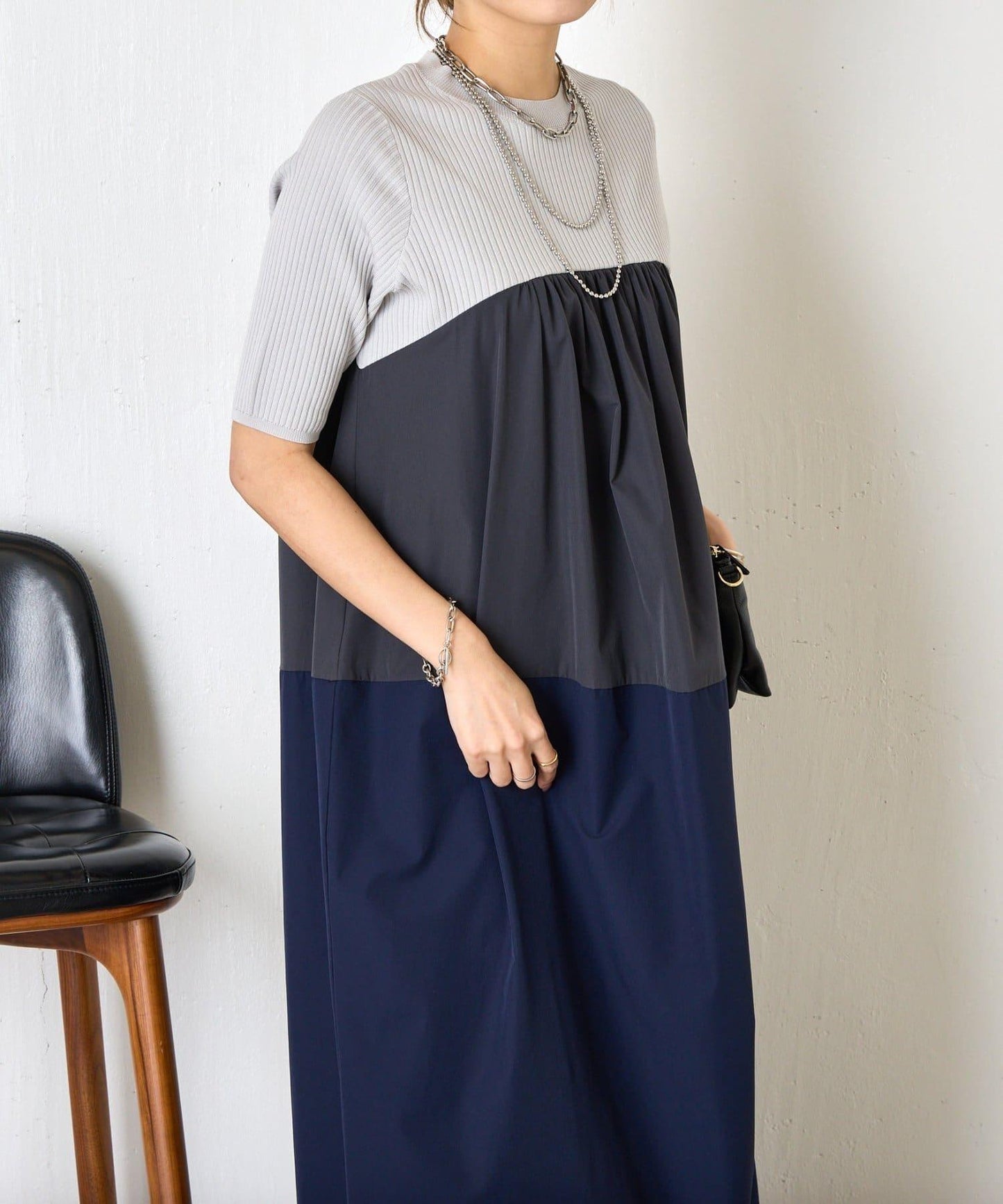 撞色拼接連衣裙