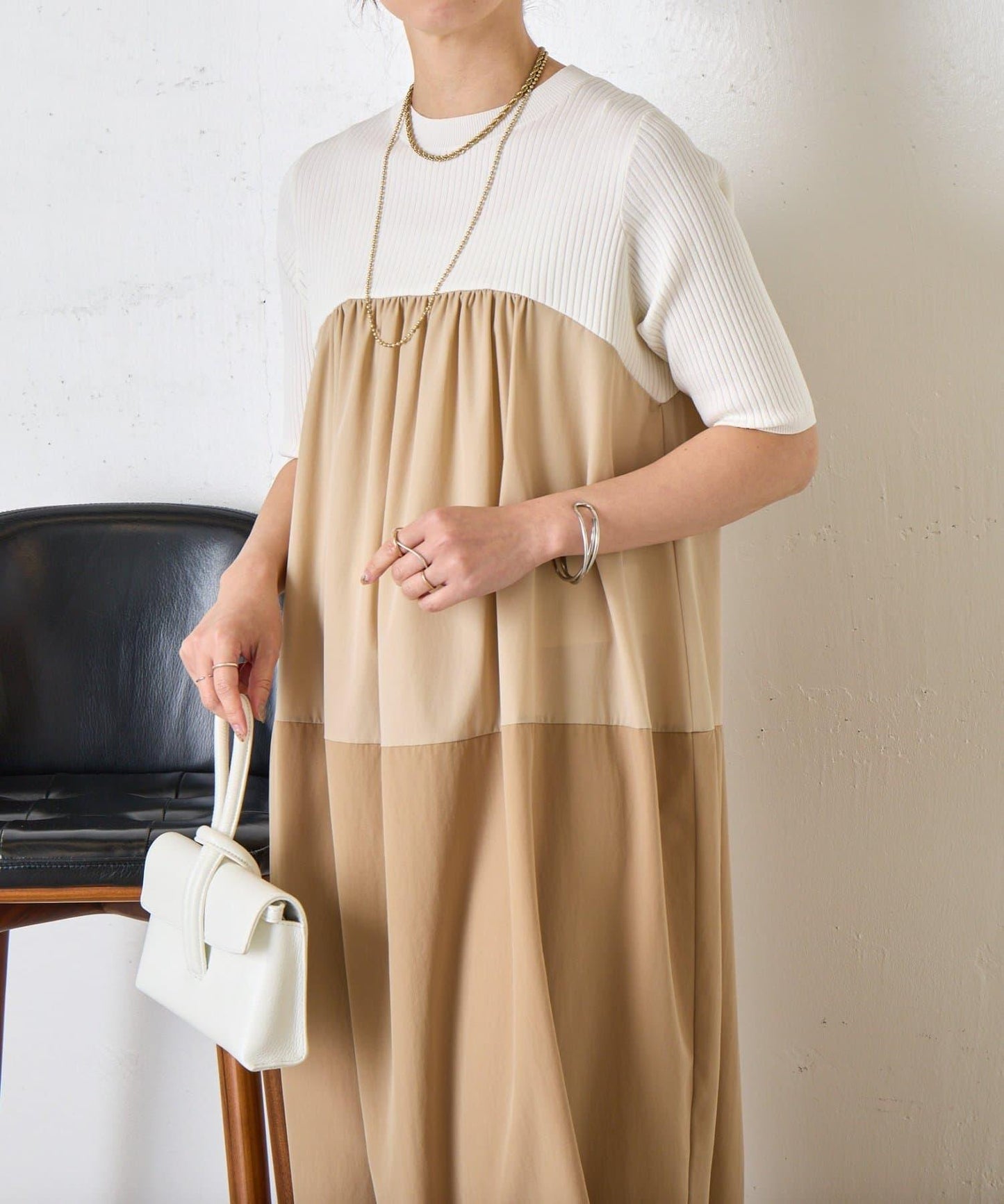 撞色拼接連衣裙