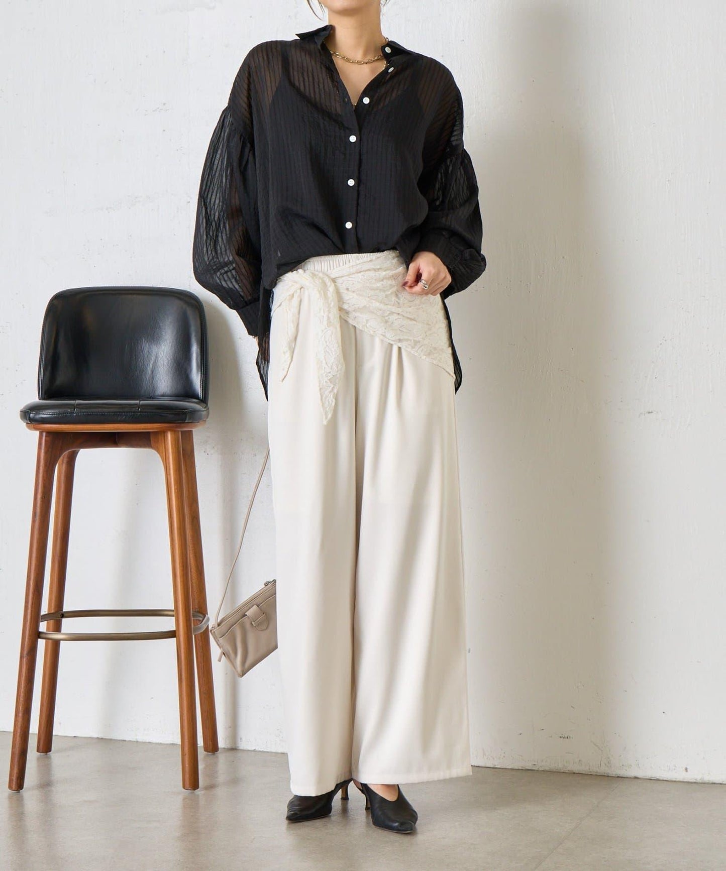 透紗條紋 中長款襯衫