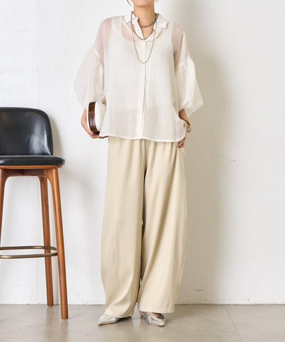 透紗條紋 中長款襯衫