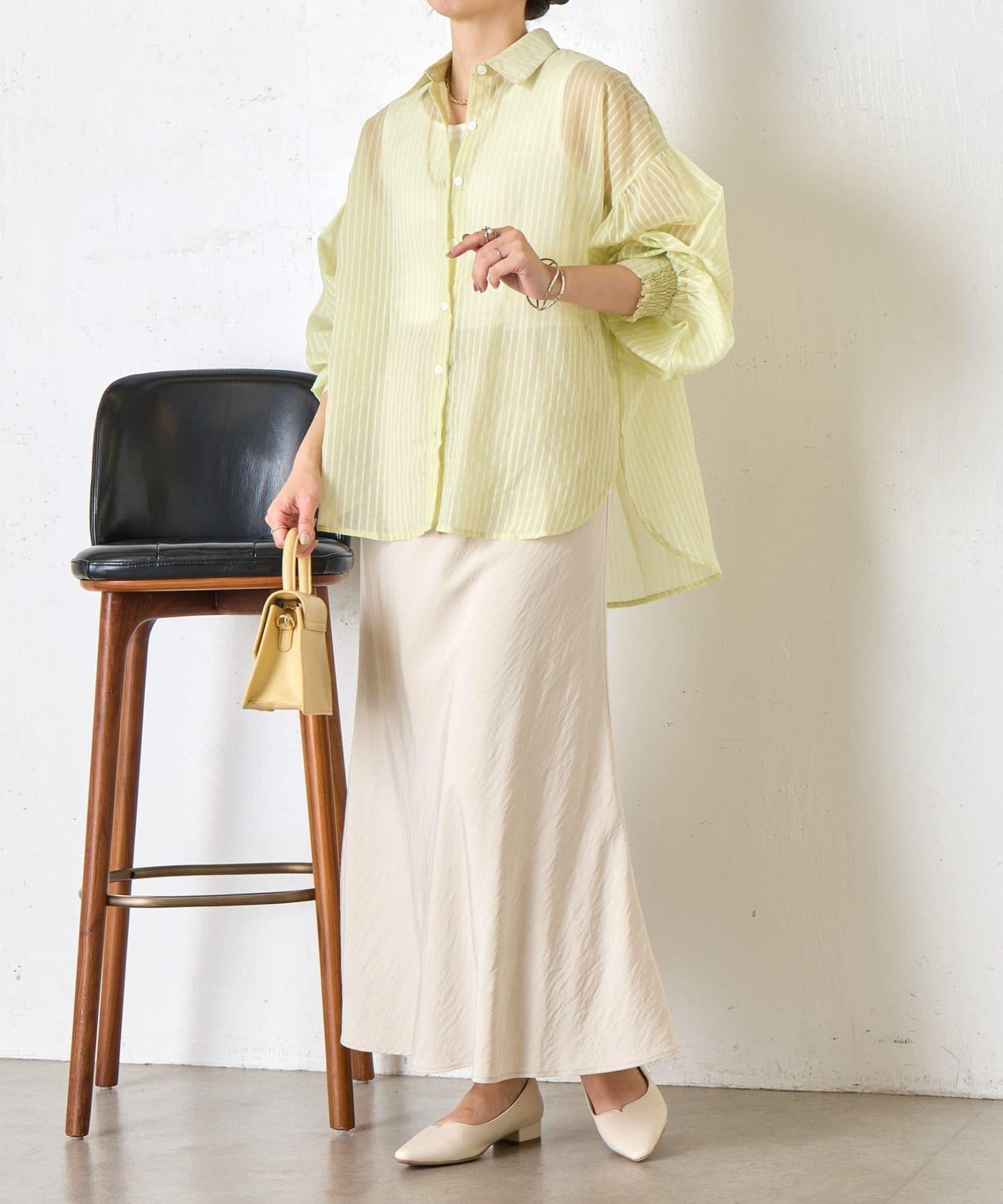 透紗條紋 中長款襯衫