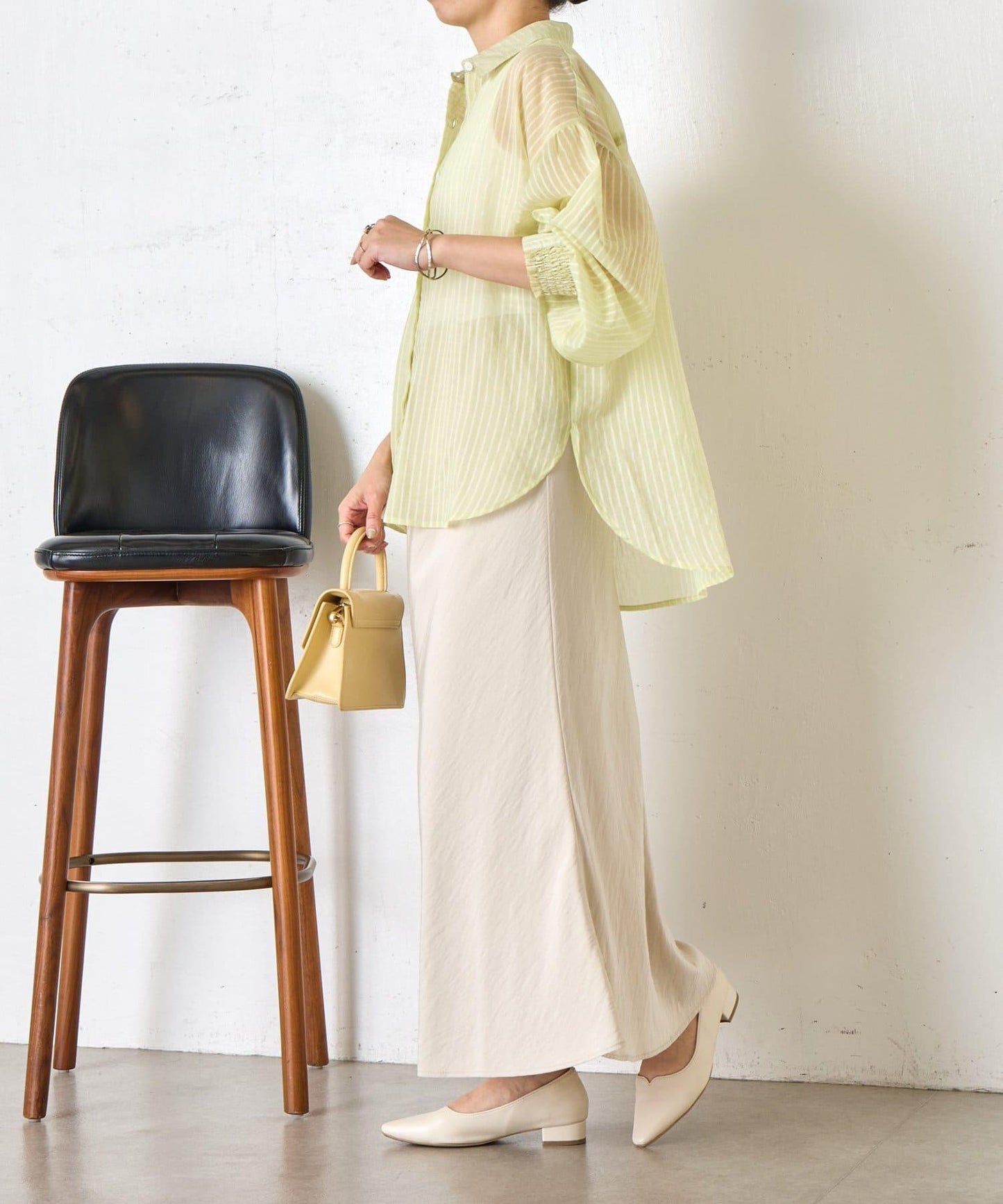 透紗條紋 中長款襯衫