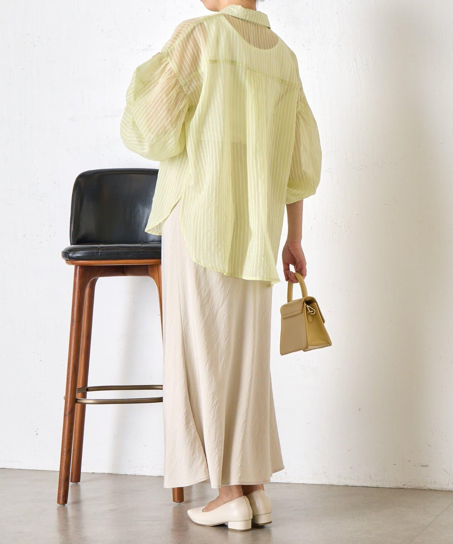 透紗條紋 中長款襯衫