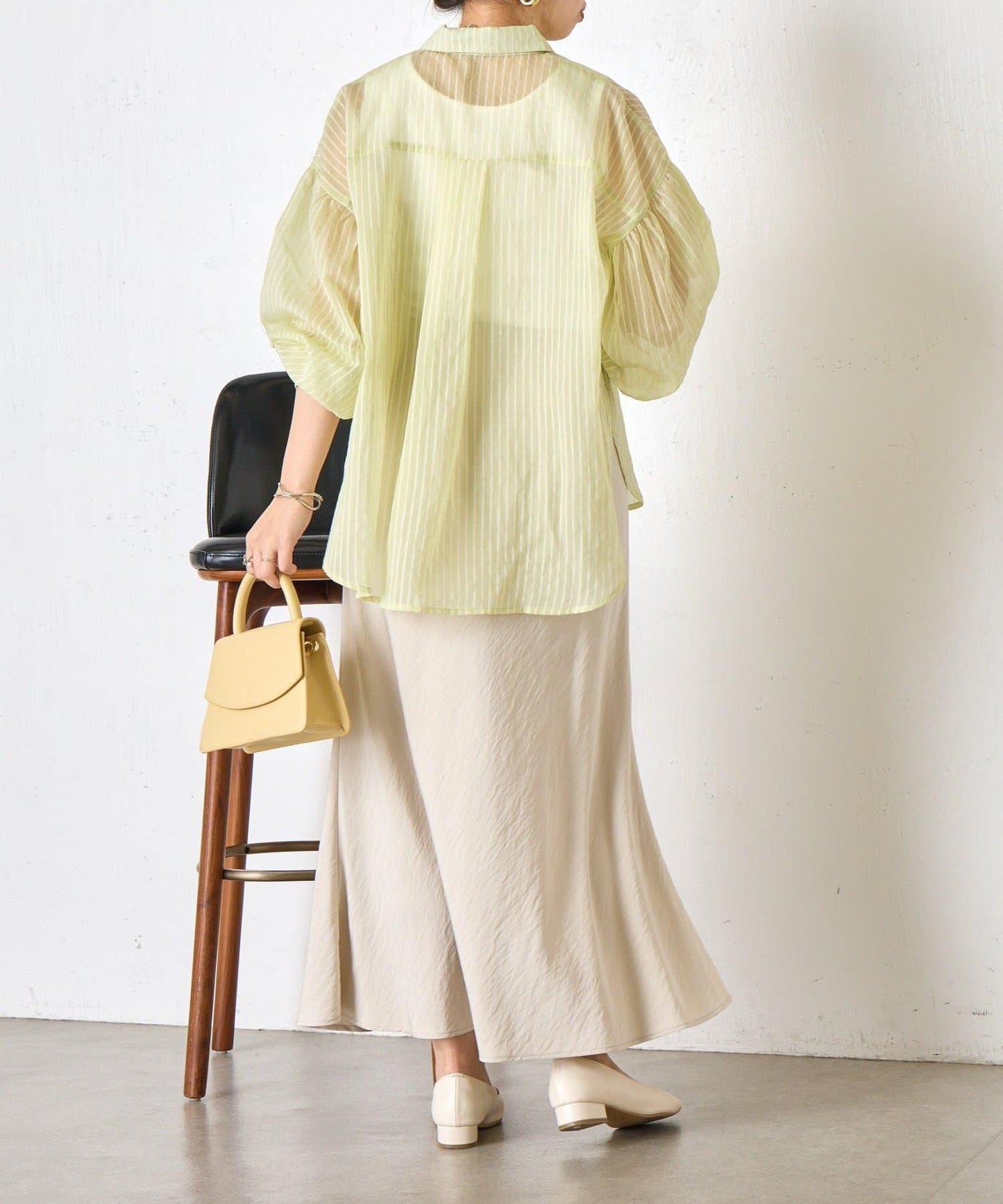 透紗條紋 中長款襯衫