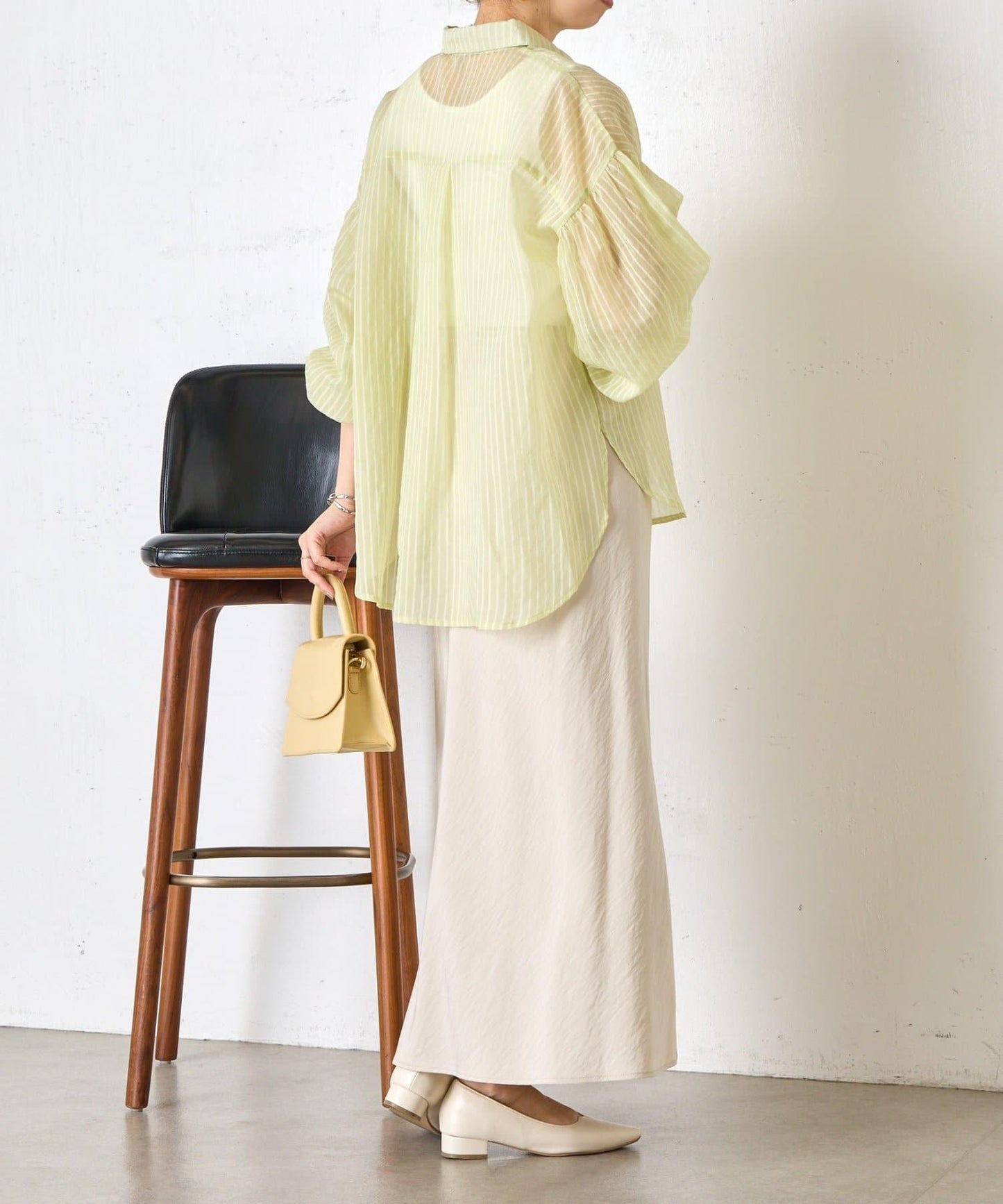 透紗條紋 中長款襯衫