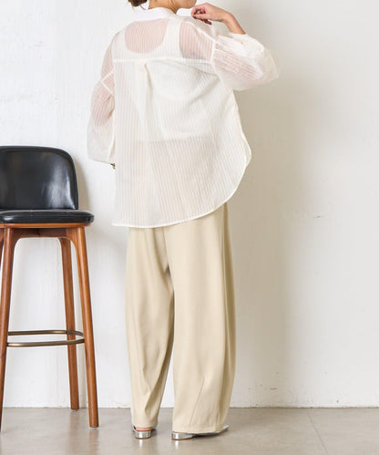 透紗條紋 中長款襯衫