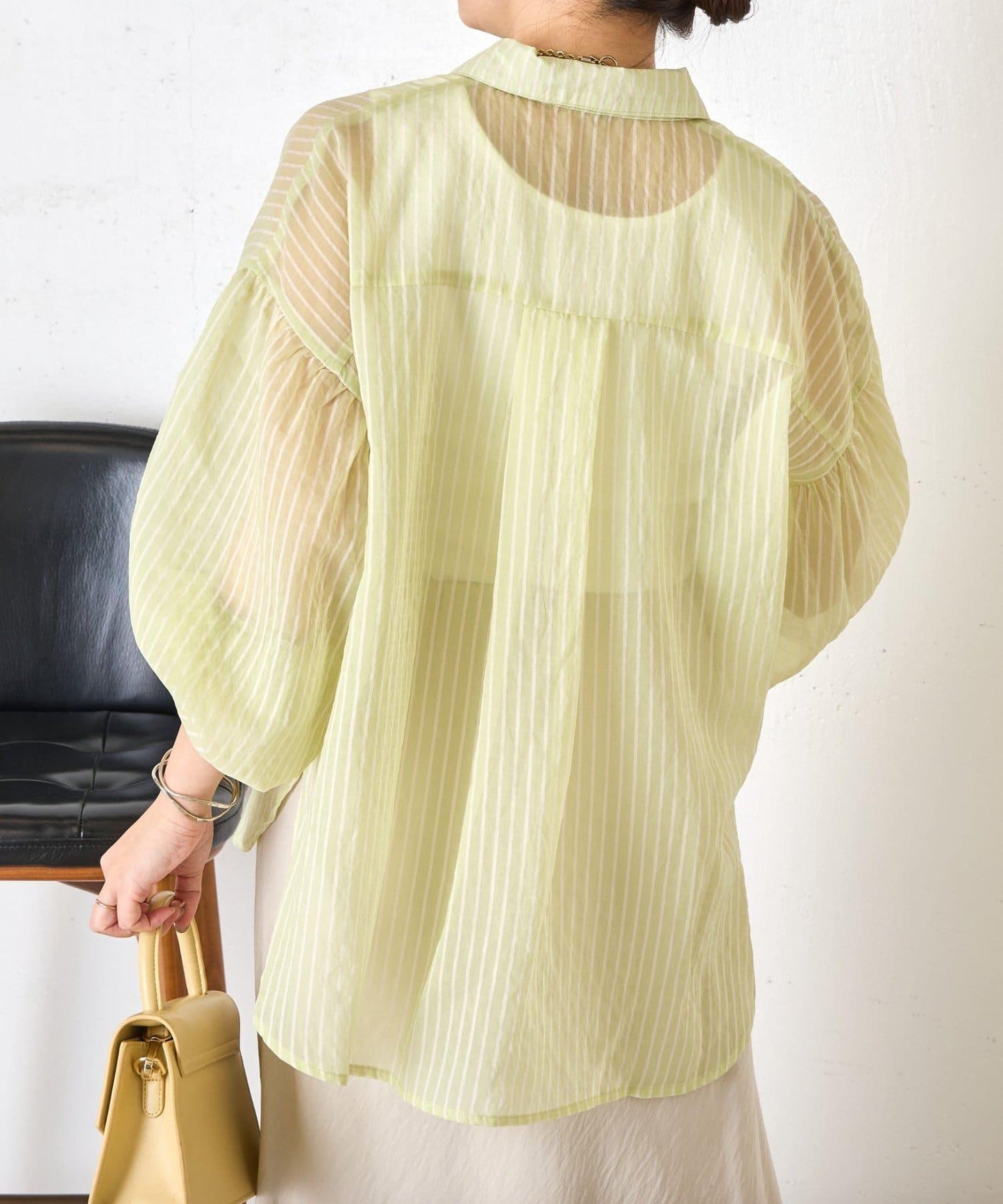 透紗條紋 中長款襯衫