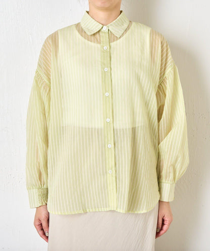 透紗條紋 中長款襯衫