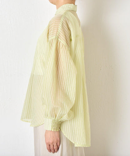 透紗條紋 中長款襯衫