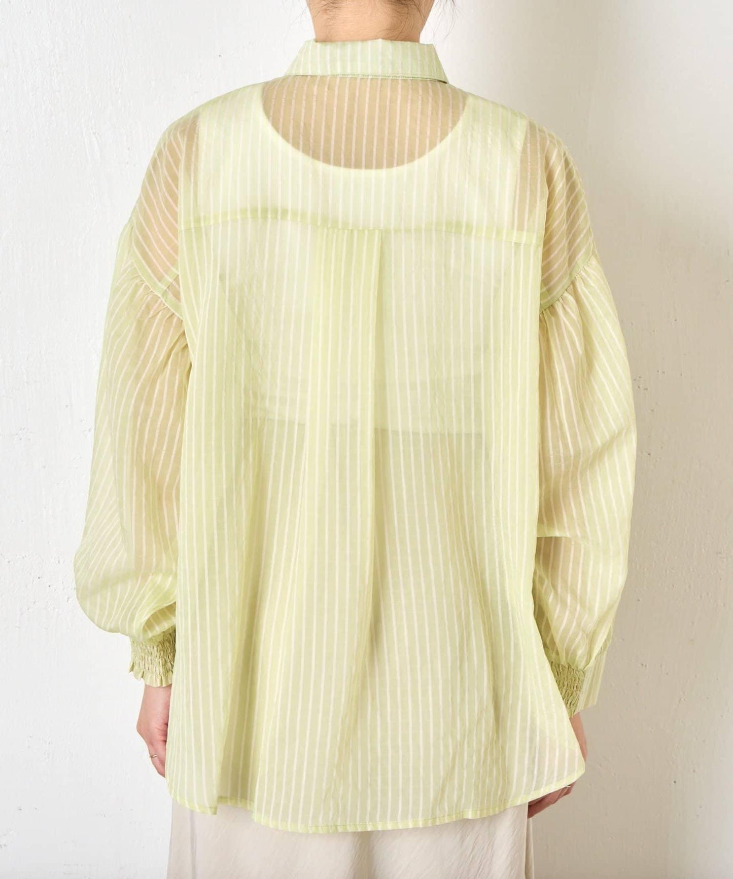 透紗條紋 中長款襯衫