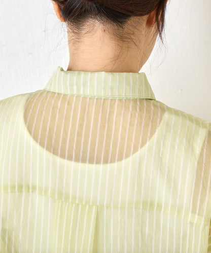 透紗條紋 中長款襯衫