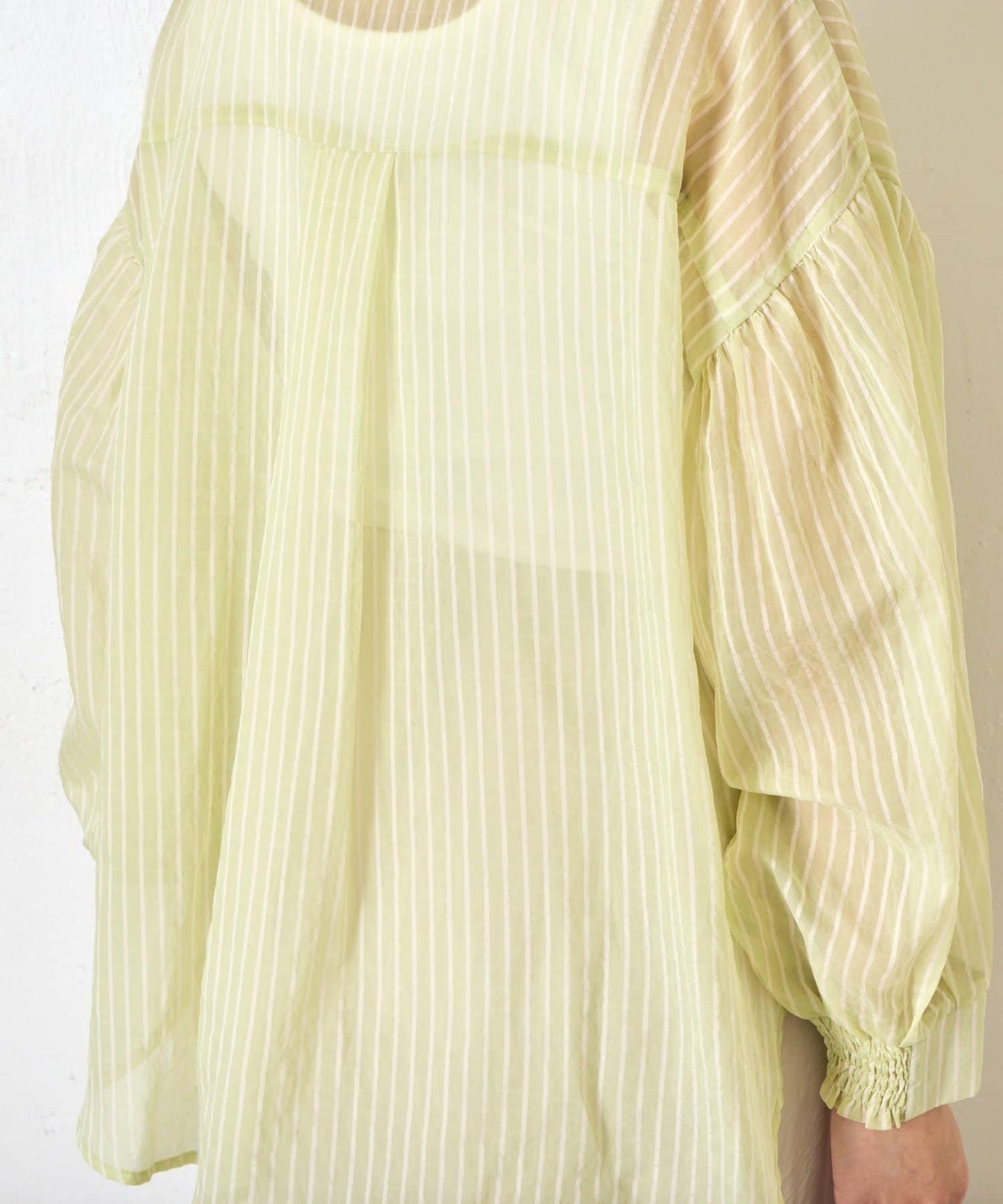 透紗條紋 中長款襯衫