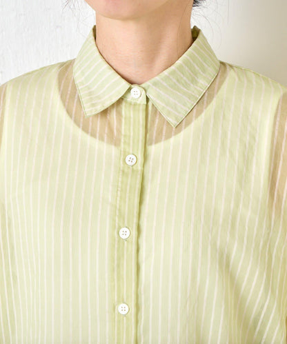 透紗條紋 中長款襯衫