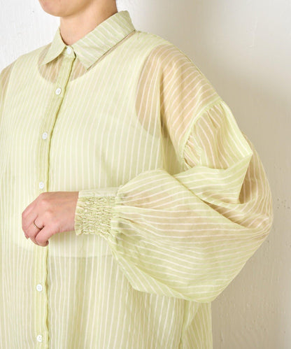 透紗條紋 中長款襯衫