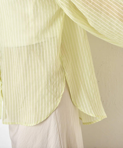 透紗條紋 中長款襯衫