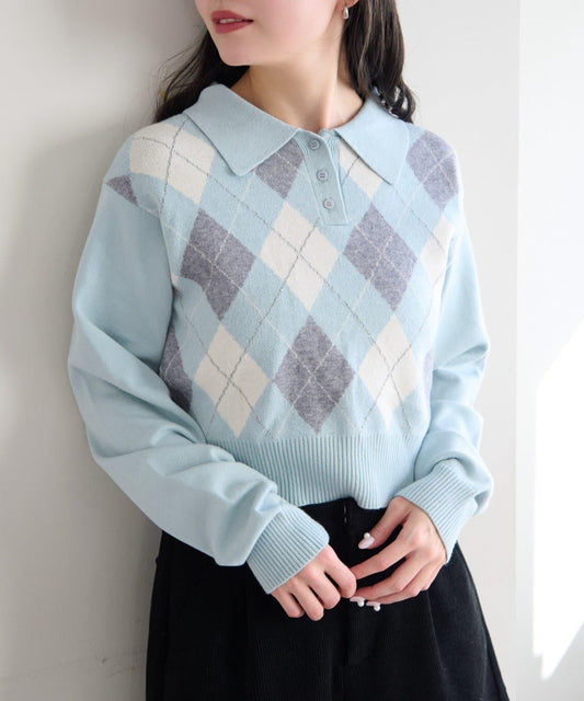 菱格POLO針織上衣